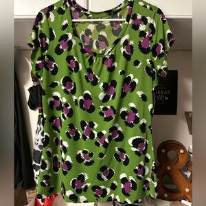 Worthington Green Leopard Print Short Sleeve Top